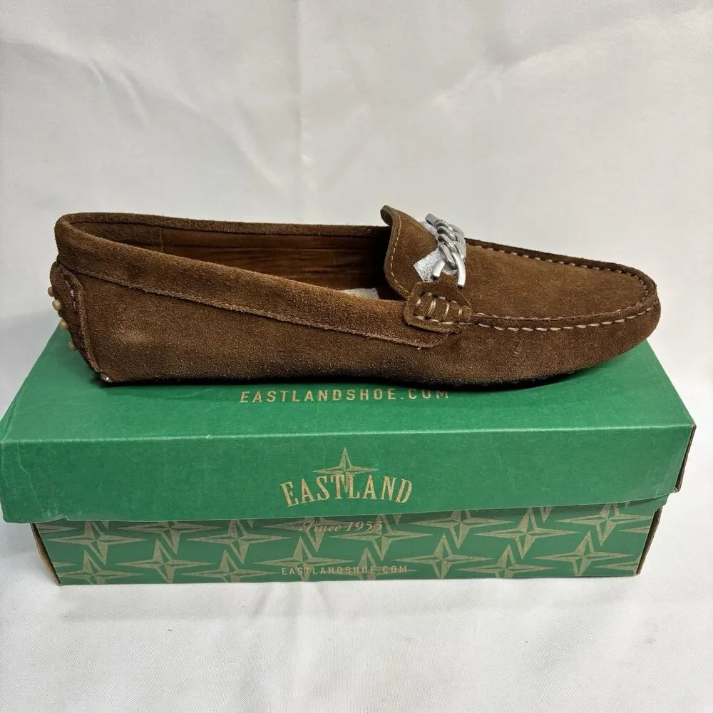 Eastland Sawgrass Women’s 10M Brown Suede Driving Moc Loafers Chain Bit 3289-04
